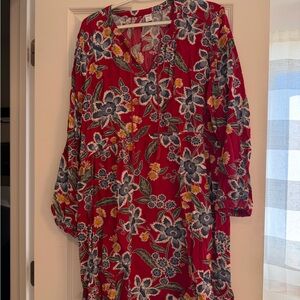 Old Navy Red Floral Print Dress with Blue and Yellow Accents